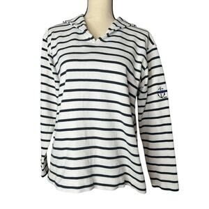 Lauren Ralph Lauren Women's Top in White w/Black Stripes Size Medium